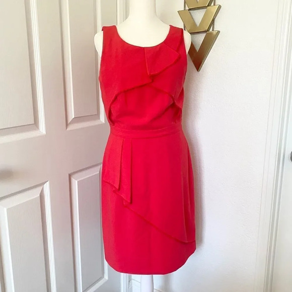 BCBGMaxAzria Red Siri Sleeveless Ruffled Drape Dress - Picture 2 of 13